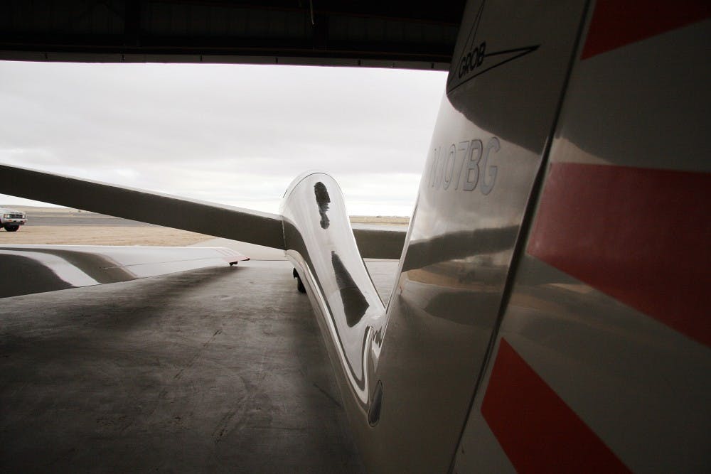 	Rick Kohler flies his glider plane as he flies over Moriarty Municipal Airport on Sunday.