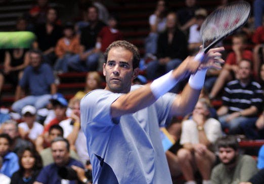 Pete Sampras plays an exhibition match to benefit the UNM Children's Hospital at The Pit on Friday. The event raised at least $15,000 for the hospital. 