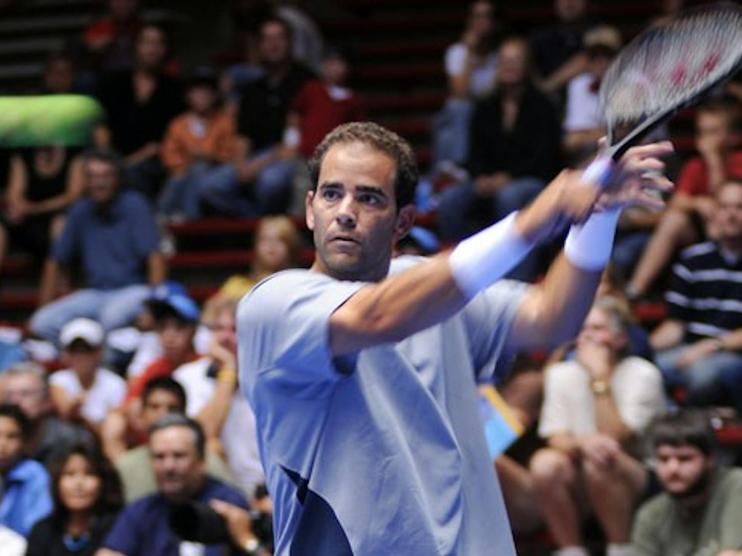 Pete Sampras plays an exhibition match to benefit the UNM Children's Hospital at The Pit on Friday. The event raised at least $15,000 for the hospital.