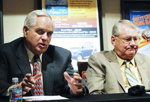 Jamie Koch, left, confirmed Thursday that he would step down as president of the Board of Regents. Koch will remain a member of the board, at least until his Legislative reconfirmation hearing, which is yet to be scheduled.