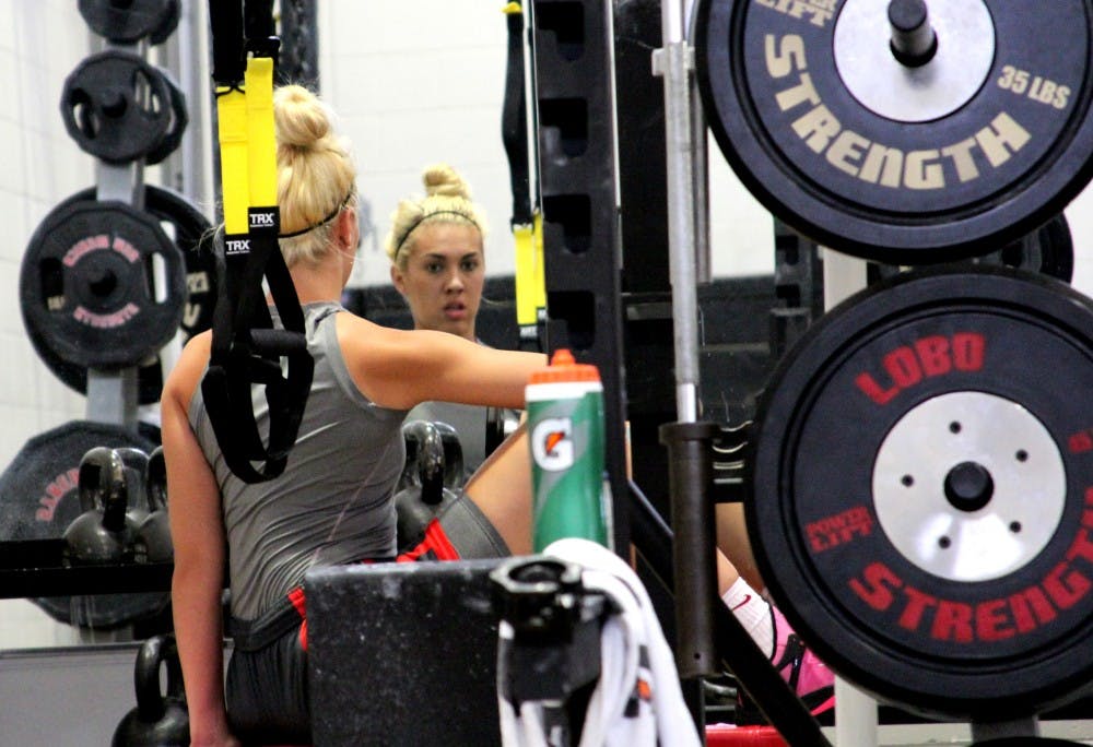 Alexa Chavez trains with weights in anticipation for her upcoming women’s basketball season. Chavez is one of many native New Mexicans to play for the Lobos.