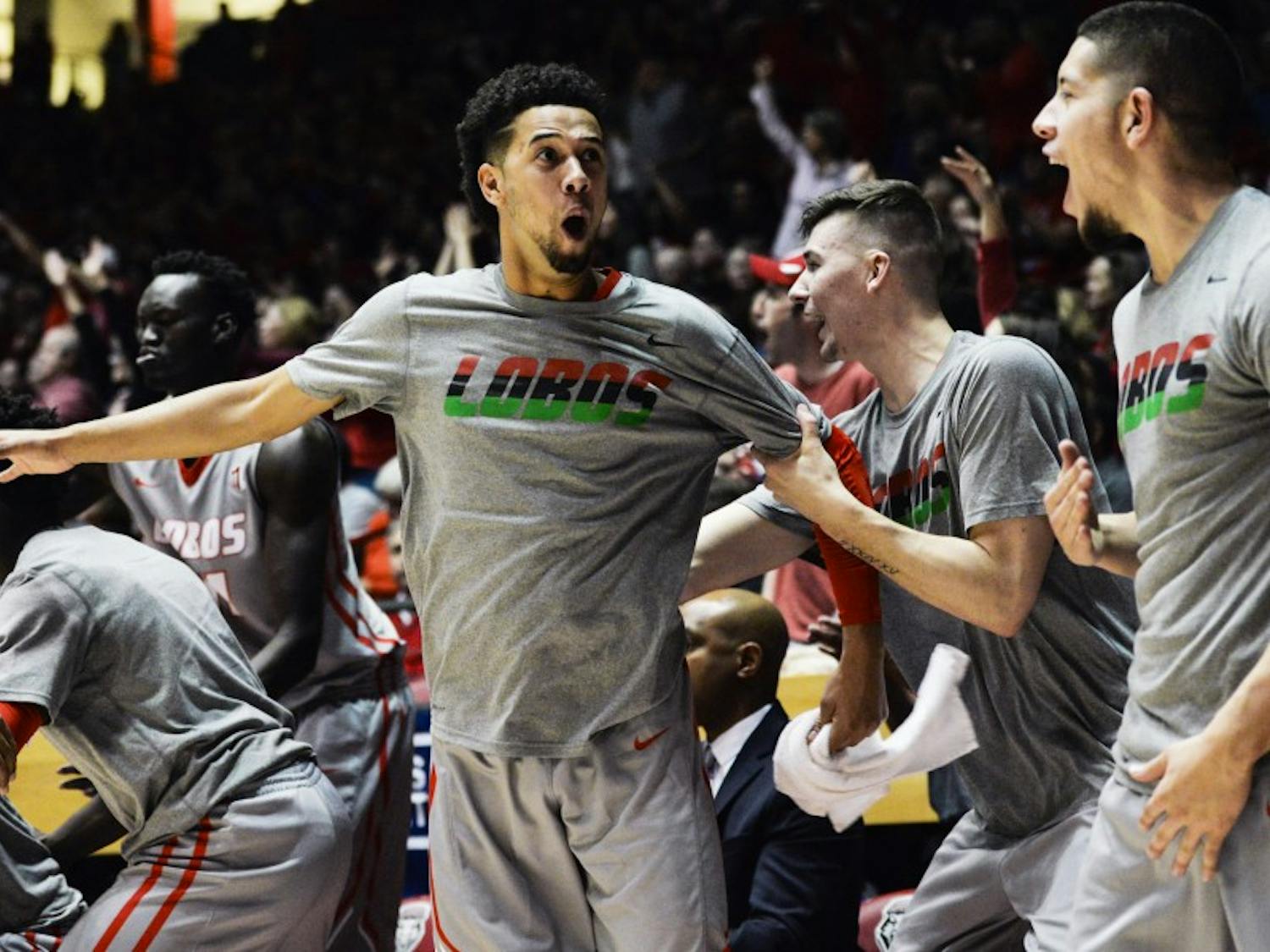 The Lobo bench erupts in celebration as a shot was made against Boise State at WisePies Arena. Head coach Craig Neal held his end-of-season press conference this week, saying his young team gained valuable experience this season. 