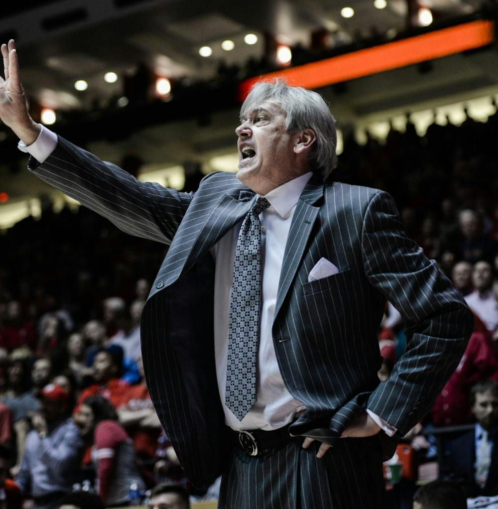 Head basketball coach Craig Neal calls out a play to his players during their games against Boise State Feb. 17, 2016 at WisePies Arena. Neal said during a press conference Thursday afternoon that recent criticism has affected the Lobos performance.&nbsp;