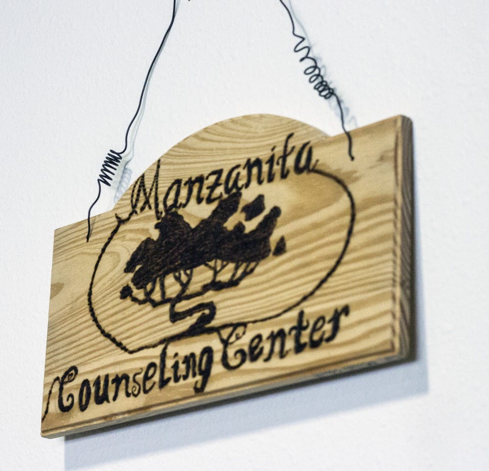 A sign hangs at the entrance to the Manzanita Counseling Center. The center offers free services and is ran by graduate students who are under the supervision of licensed counselors.&nbsp;&nbsp;