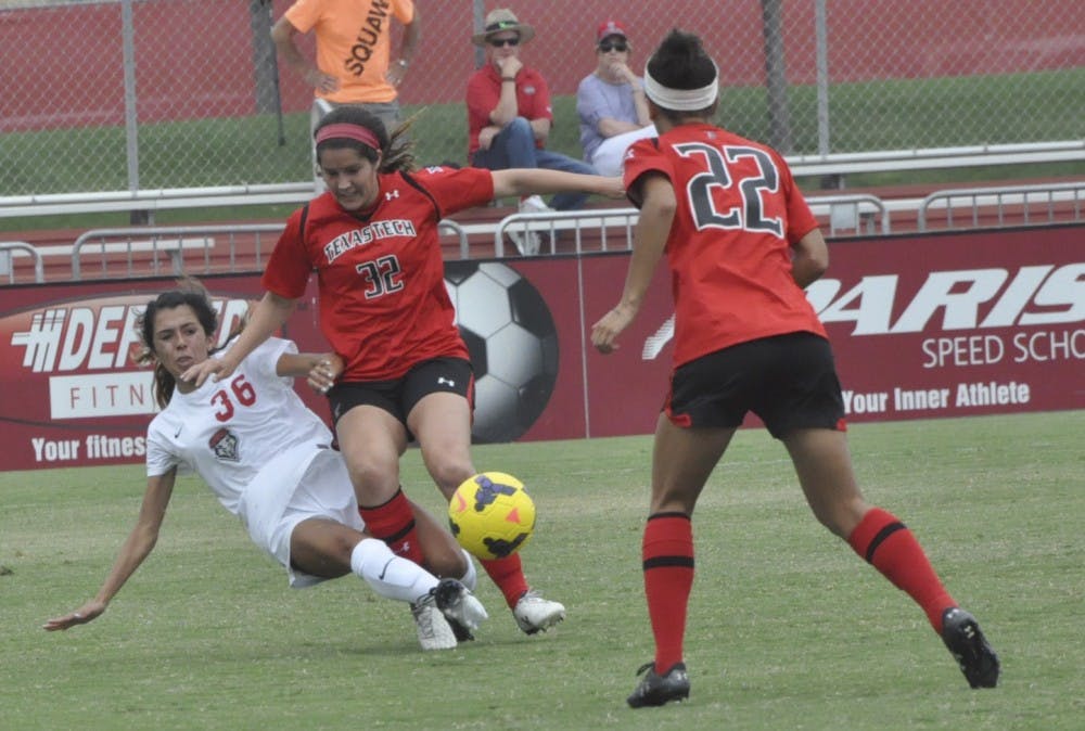 Freshman midfielder Jennifer Muñoz attempts to regain control of the ball on Aug. 23. The Lobos lost to Texas Tech 0-1.