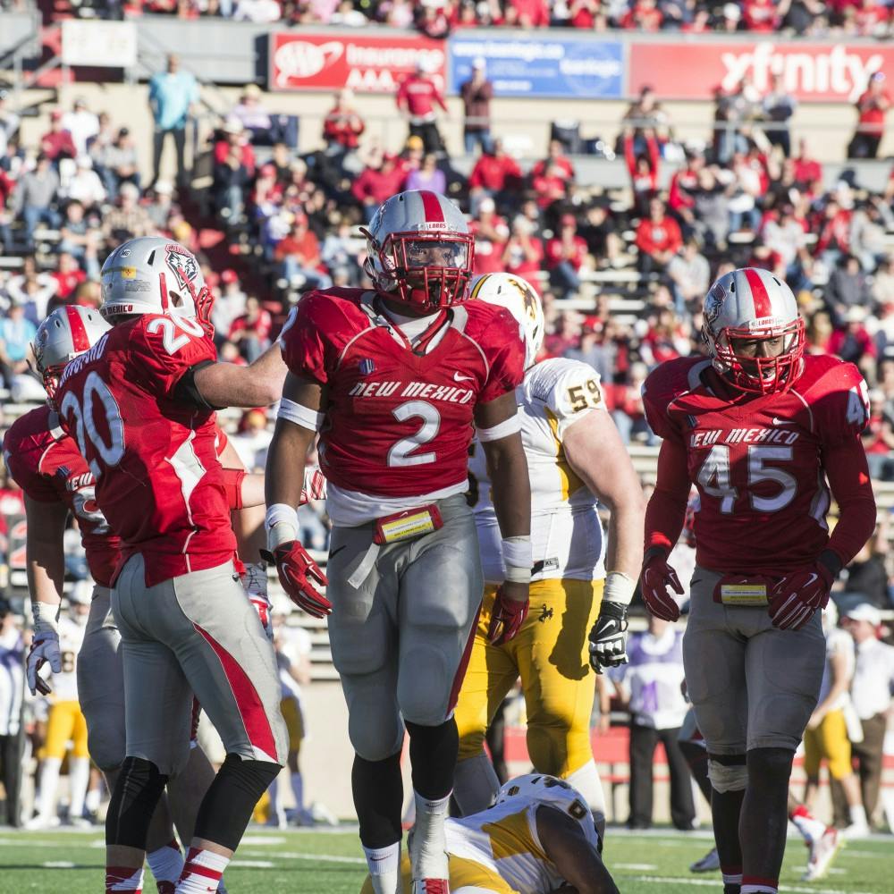 Linebacker Kimmie Carson walks away from a play during the Lobos game against Wyoming last November. The Lobos’ season opener is this Saturday at 6 p.m. against the Mississippi Valley State.