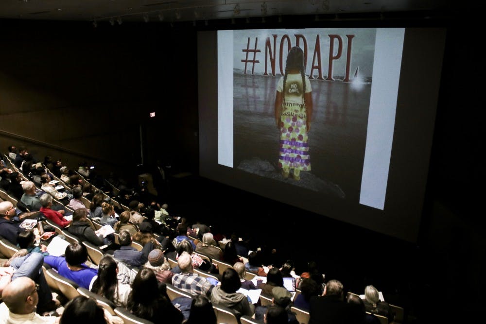 Attendees to a NODAPL lectures fill the auditorium at George Pearl Hall Monday, Feb. 27, 2017.&nbsp;