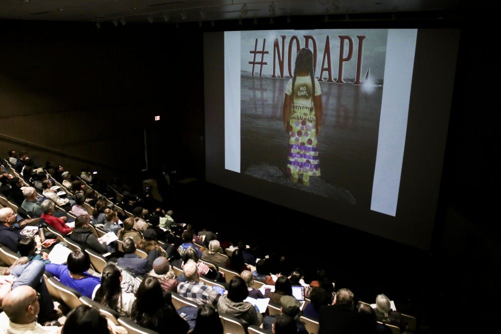 Attendees to a NODAPL lectures fill the auditorium at George Pearl Hall Monday, Feb. 27, 2017.&nbsp;