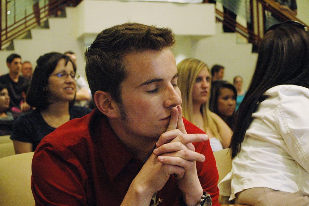 	David Conway, Cardenas’ opponent, waits nervously for the election results. Despite his loss, Conway’s slate, Wolkpack, earned seven of the 10 ASUNM senator seats.