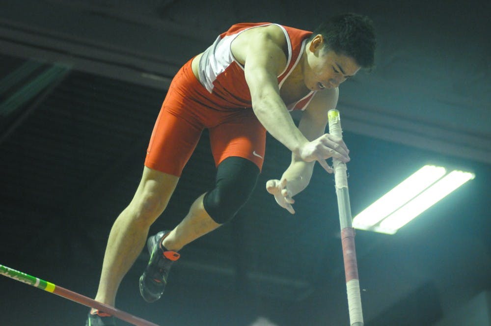 New Mexico freshman Daniel Lam competes in the pole vault event. Daniel Lam took fourth place in the heptathlon on Saturday at the Albuquerque Convention Center. 
