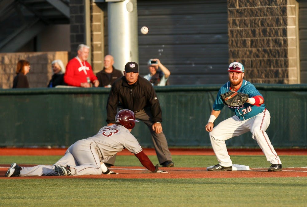 Senior Jack Zoellner attempts to catch a ball in first place during a match against Missouri on April 13, 2017. Zoellner is one of the four baseball draftees. 
