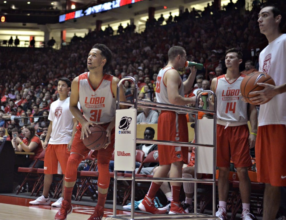 New Mexico's Anthony Mathis looks to fire a long-range shot during the Lobo Howl's 3-point contest Oct. 16 at WisePies Arena. The Lobos open their exhibition schedule Tuesday with a 7 p.m. contest against Colorado State-Pueblo.