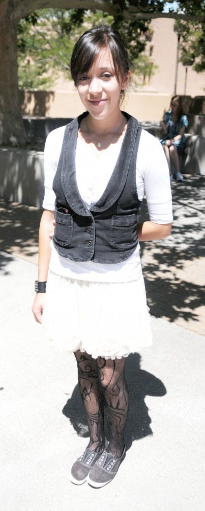 	Jennifer Yrene
Freshman, Undecided

	“My fashion differs everyday depending on how tired I am.” 
Shirt: Target, $7 
Vest: 5.7.9., $10
Skirt: Wet Seal, $10
Tights: 5.7.9., $4
Shoes: PacSun, $15
Jennifer walks the line between emo and punk stylings by mixing swaths of black with an opaque, frilled skirt. Her tights are noteworthy because of the tribal spirals and classy when mixed with low-profile flats. 
Tip to the Fashion Defunct: “Start simple. Don’t try to do something super fashionable if you don’t really have a fashion sense. Just go with a nice jeans and a good T-shirt. Just go from there.”
Unbearable Fashion Trend: “Neon clothing. Those really bright pants — I am not a fan. Also, plaid I hate.”