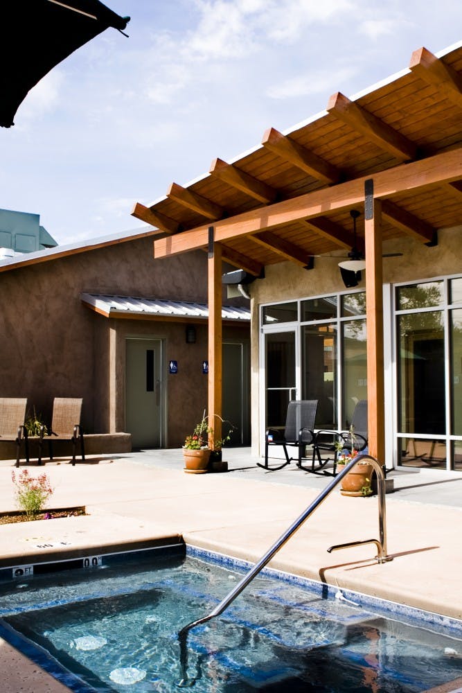 	Albuquerque Baths, located on Broadway Boulevard just south of Mountain Road, features four massage rooms, two hot tubs and a dry cedar sauna. The spa strives to be eco-friendly, heating its water solely through solar power. 