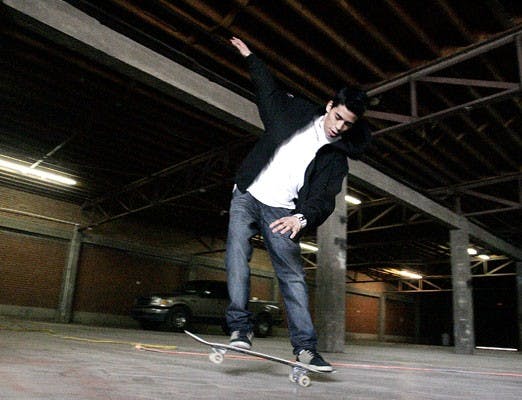 Omar Estrada skateboards at Warehouse 508.  He will be one of many skaters who take their skills to Civic Plaza today for the "Fight for the Right" mass-skating event at 6 p.m.