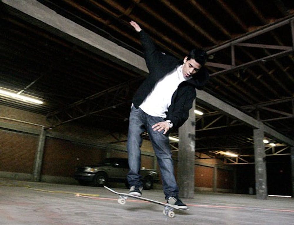 Omar Estrada skateboards at Warehouse 508.  He will be one of many skaters who take their skills to Civic Plaza today for the "Fight for the Right" mass-skating event at 6 p.m.