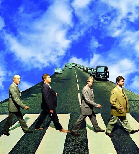 From left: John Hardman, Ross Kelly, Paul Blott and Bruce Holmes star in Fusion's production of "Death of a Salesman" at the Cell Theatre.  