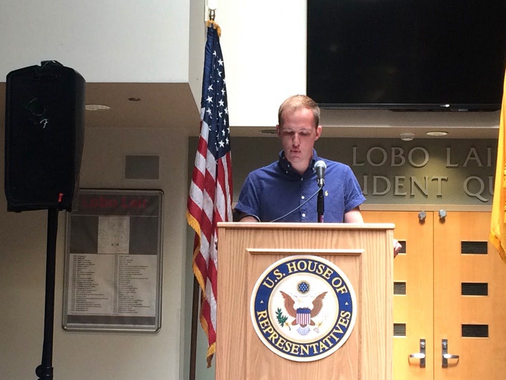 Koen Alberts, a junior economics and business major, reads an excerpt from Stanford rape case victim letter as part of Tuesday’s “Hear Our Voices: Speaking Up Against Sexual Assault.”