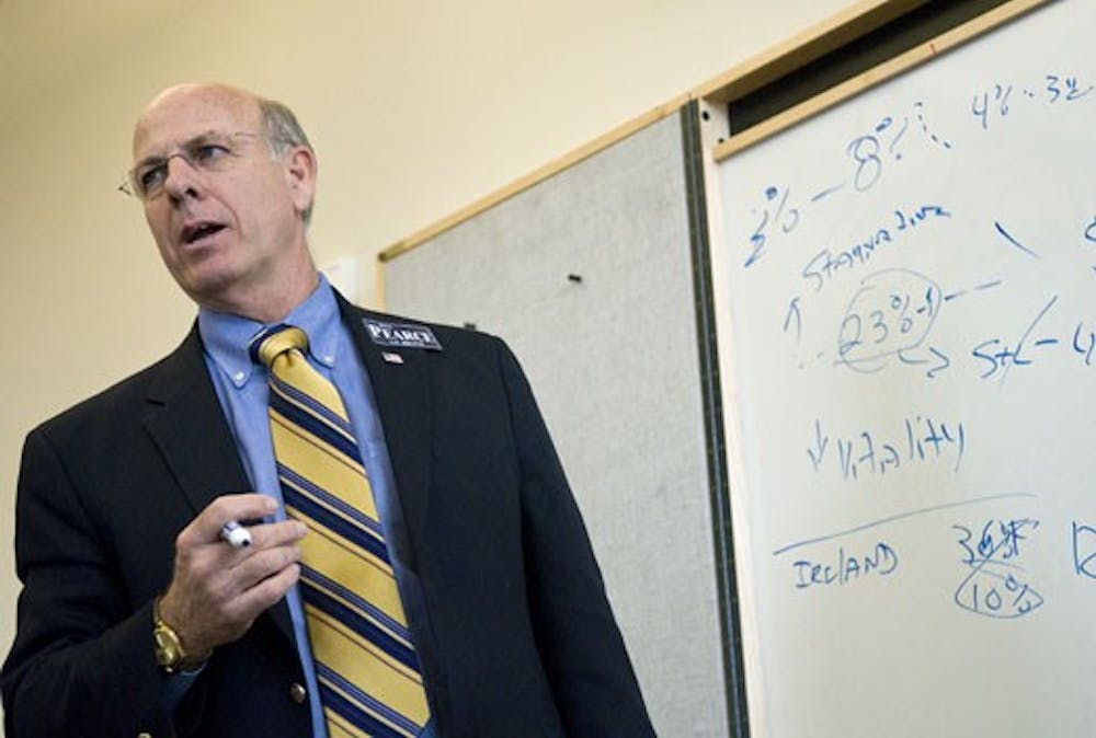 Rep. Steve Pearce, a New Mexico Republican, speaks to students Thursday in the SUB. Pearce is vying for the Senate seat being vacated by Pete Domenici.