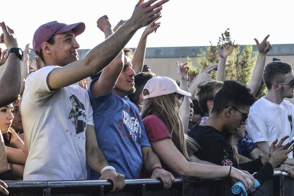 A crowd of attendees enjoys Fiestas on&nbsp;Johnson Field&nbsp;on April 8, 2018. The 10-act lineup included&nbsp;Hippie Sabotage, Quinn XCII and more.