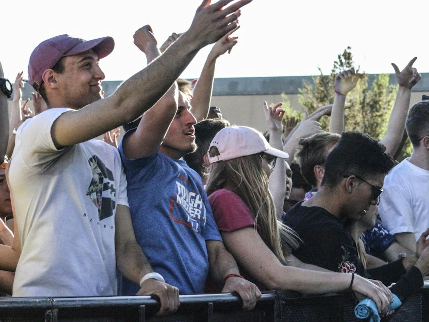 A crowd of attendees enjoys Fiestas on&nbsp;Johnson Field&nbsp;on April 8, 2018. The 10-act lineup included&nbsp;Hippie Sabotage, Quinn XCII and more.