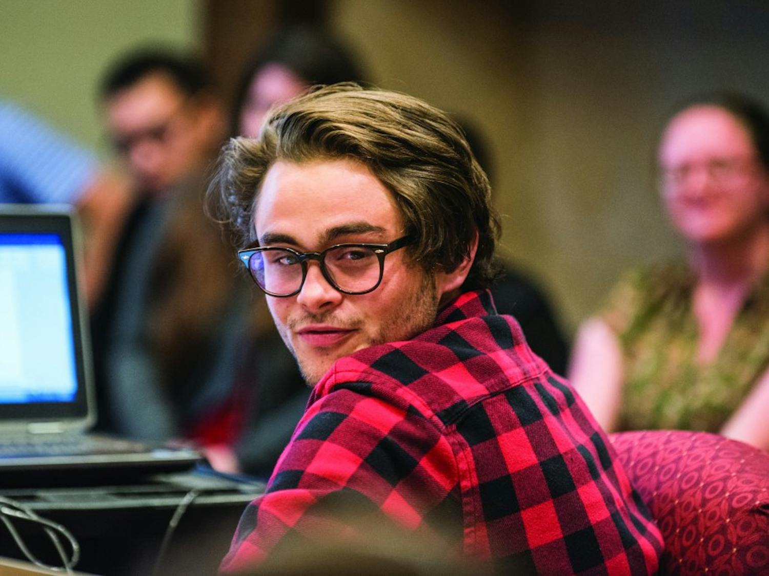 ASUNM Senator Theo Pirone-Aufrichtig explains his new bill to the Steering and Rules Committee on Wednesday, April 5, 2017 at the UNM SUB. Pirone-Aufrichtig’s bill attempted to change the ASUNM constitution, which guaranteed student publications 8.5 percent of ASUNM’s spring budget.