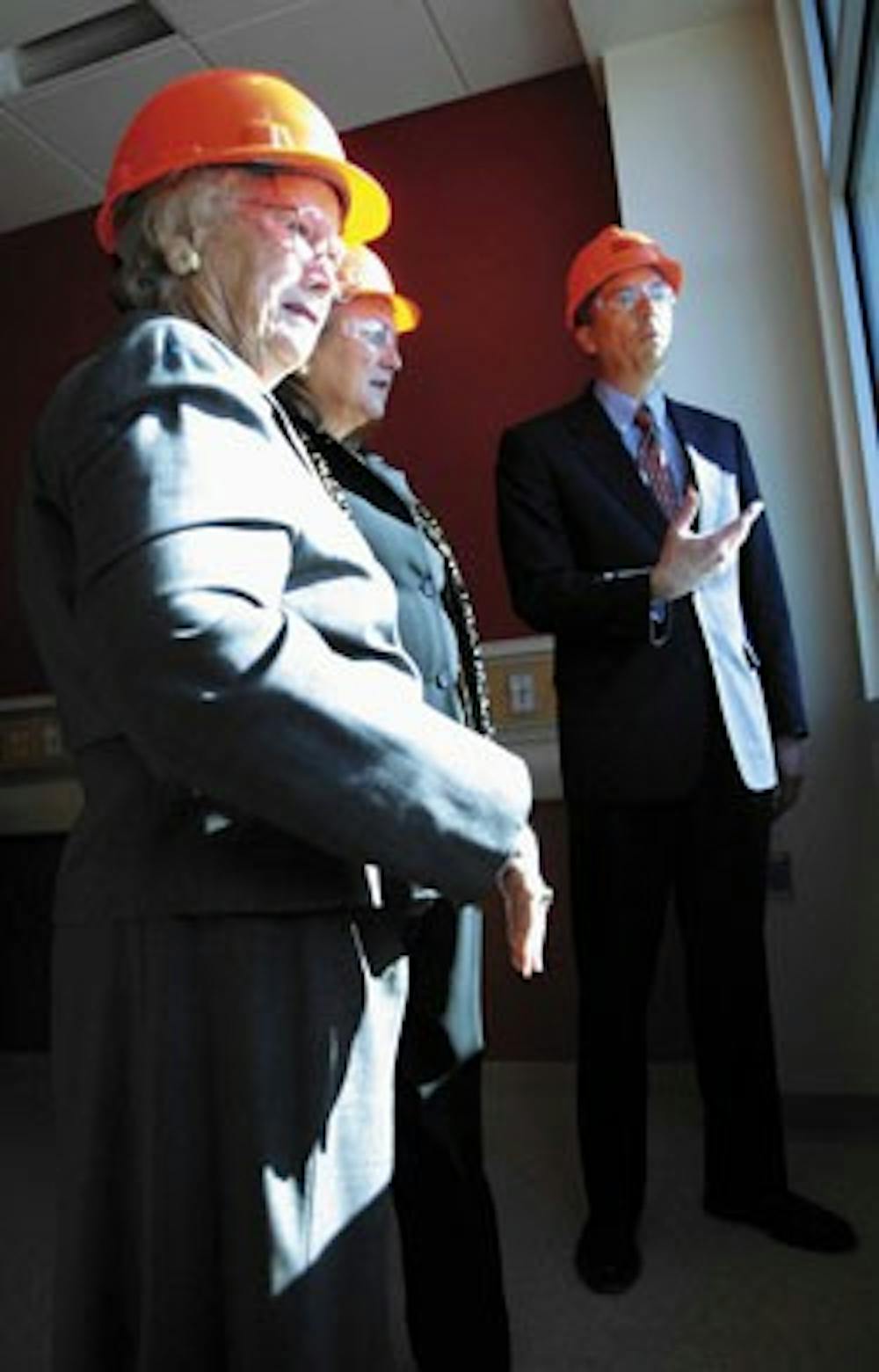 Steve McKernan, right, shows New Mexico first lady Barbara Richardson, center, and Alice King the view from the fifth floor of the future Barbara and Bill Richardson Pavilion of UNM Hospital. 