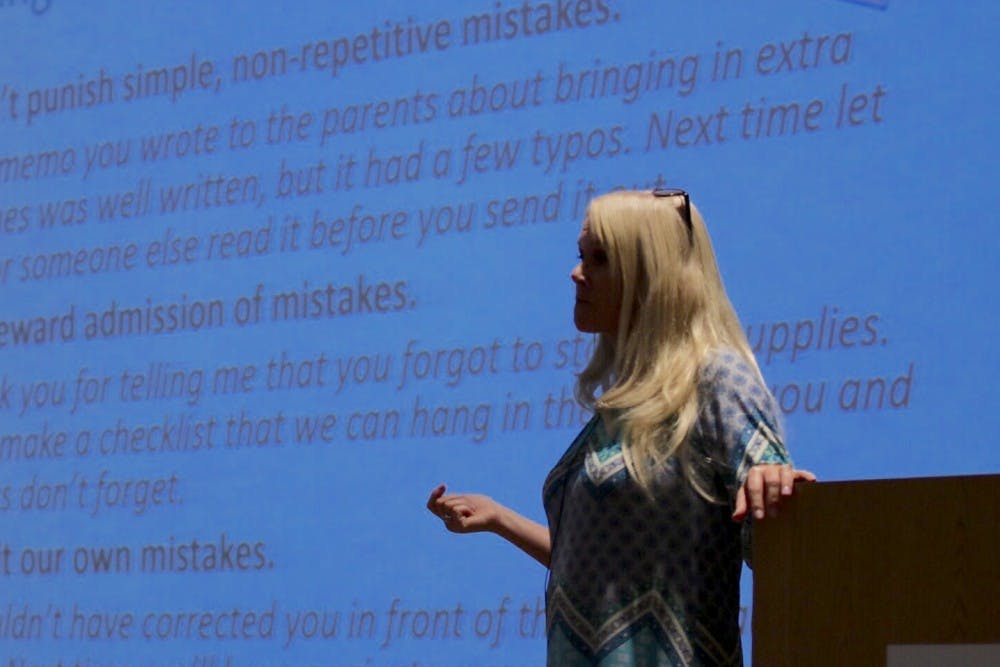 Gigi Schweikert speaks during her presentation at a seminar focused on children, August 21, 2016. The seminar consisted of information for teachers and the handleling of children or infants.
