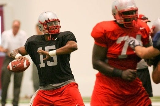 UNM's Donovan Porterie throws the ball during Thursday's practice. The Lobos open the season Saturday against TCU at University Stadium.