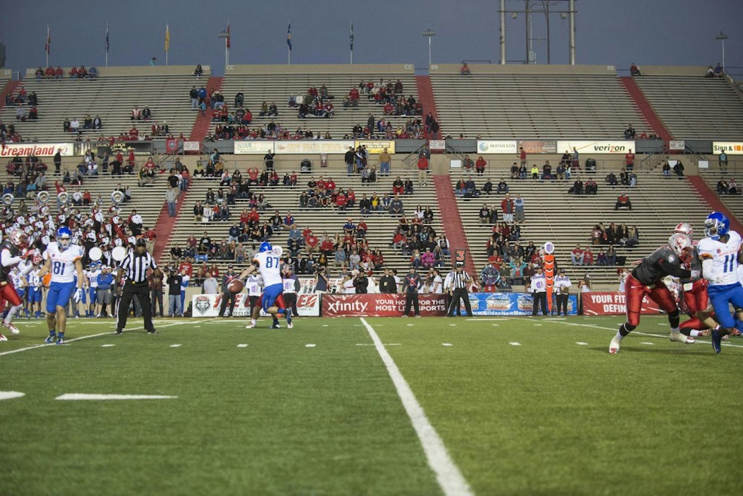 A sparse crowd attends New Mexicos home game against Boise State on Nov. 8. Because of poor attendance last year, UNM saw its second-lowest ticket revenue in seven years. 