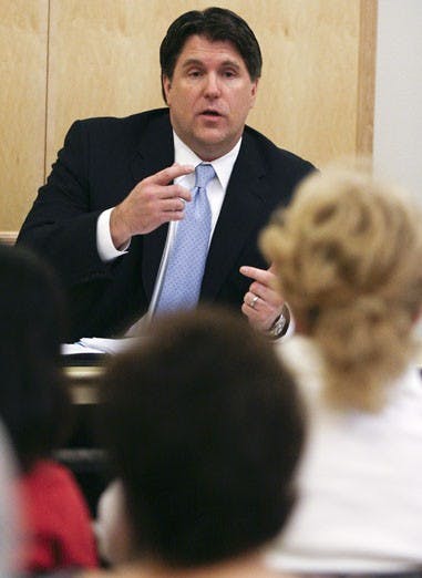 Terry Babbitt, a candidate for vice president of enrollment, speaks at a forum Friday in the SUB. Three candidates are vying for the position.