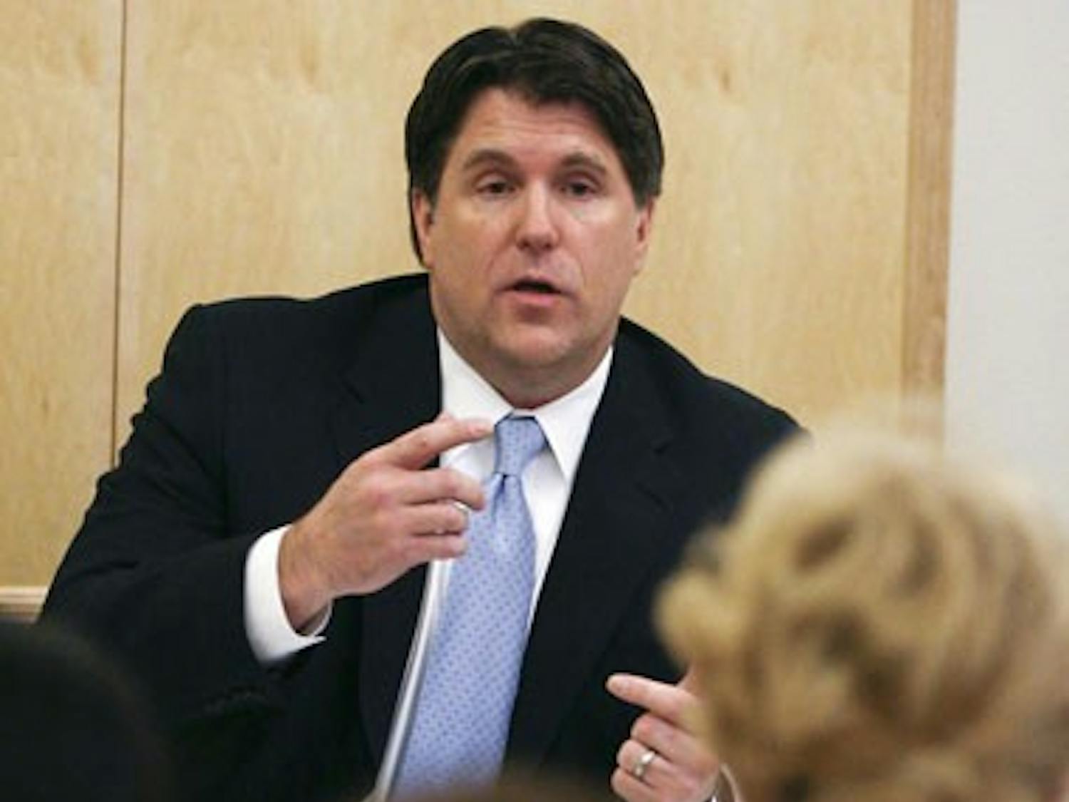 Terry Babbitt, a candidate for vice president of enrollment, speaks at a forum Friday in the SUB. Three candidates are vying for the position.