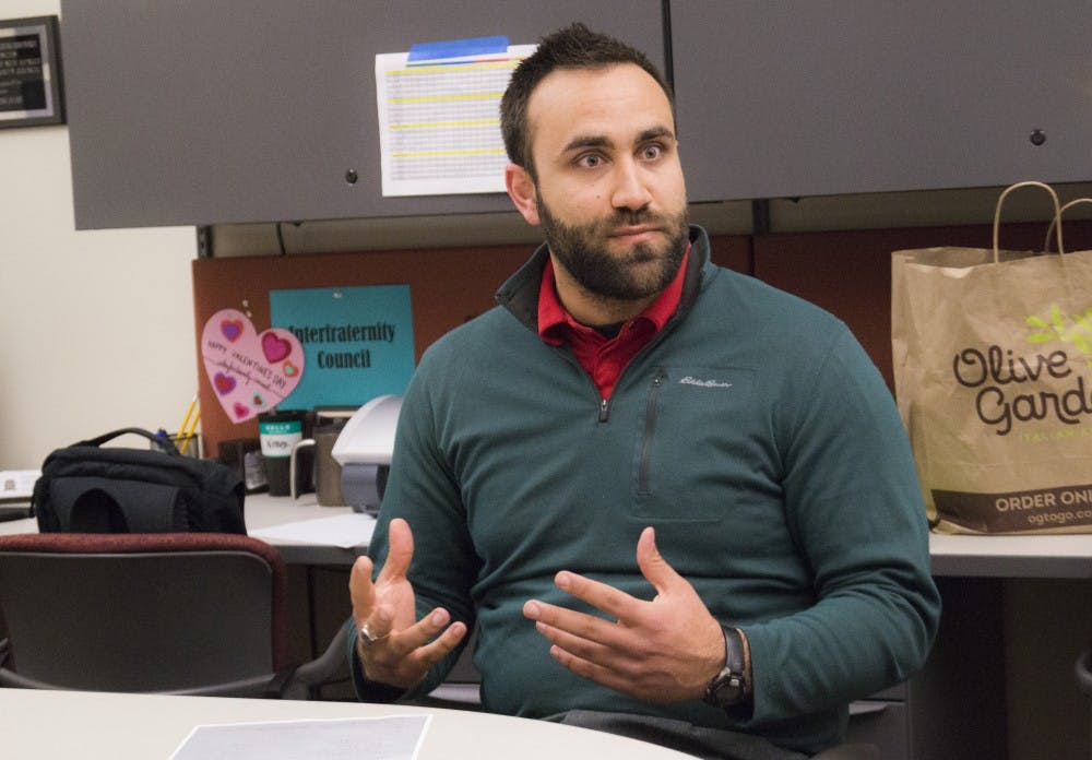Greg Golden, student activities advisor for Greek Life,&nbsp;talks about the plans on renovating&nbsp;the campus at the&nbsp;SUB on Wednesday afternoon. Greek life is collaborating with the Physical&nbsp;Plant Development on a project to remove graffiti, clean up&nbsp;UNM-owned open spaces, collect recyclables and paint&nbsp;benches and crosswalks on campus.