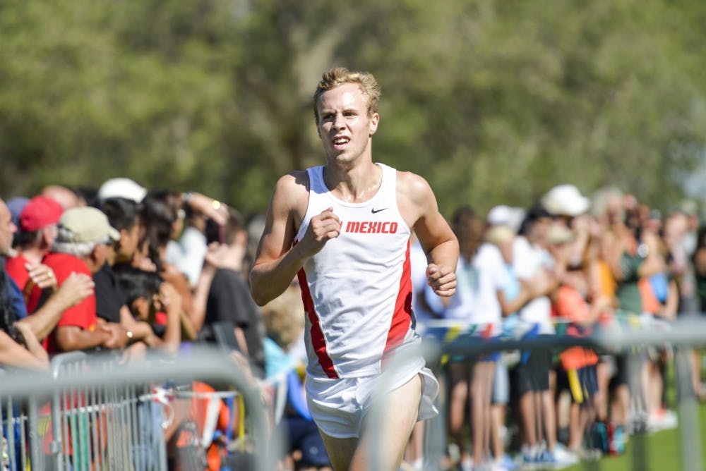 Redshirt junior Chris Graham reaches reaches the finish line during the Lobo Invitational at UNM’s North Golf Course on Saturday, Sept. 3, 2016. The Lobos will compete in the Mountain West Championships in Boise, Idaho this Friday.