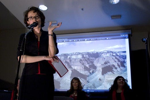 Rose Bryan performs during "The Vagina Monologues" at the UNM School of Law in 2008. The show will run Thursday through Saturday at the School of Law.