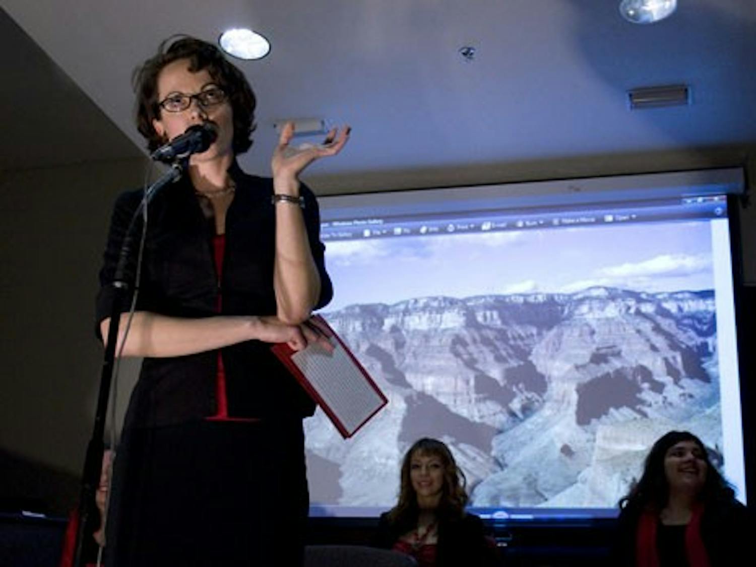 Rose Bryan performs during "The Vagina Monologues" at the UNM School of Law in 2008. The show will run Thursday through Saturday at the School of Law.