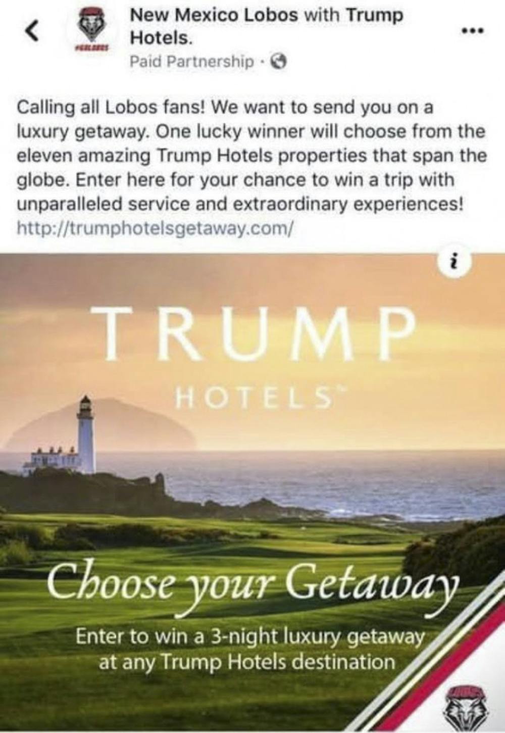 UNM Trump Hotel Sweepstakes Ad
