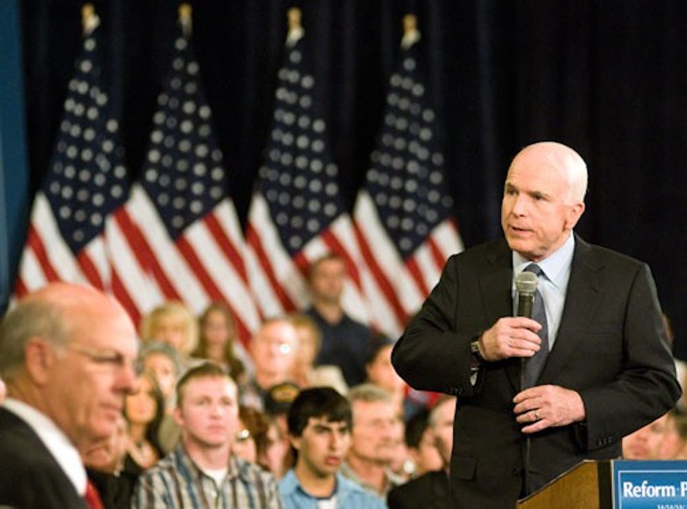Sen. John McCain speaks during a town hall meeting July 16 at Hotel Albuquerque. McCain's speech focused on Iraq and Afghanistan and rising tuition costs. 