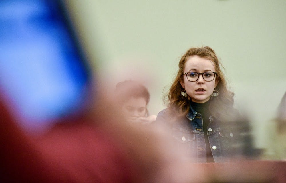 Elisa Davidson, speaks before the Associated Students of the University of New Mexico to gather support for her Title IX resolution.