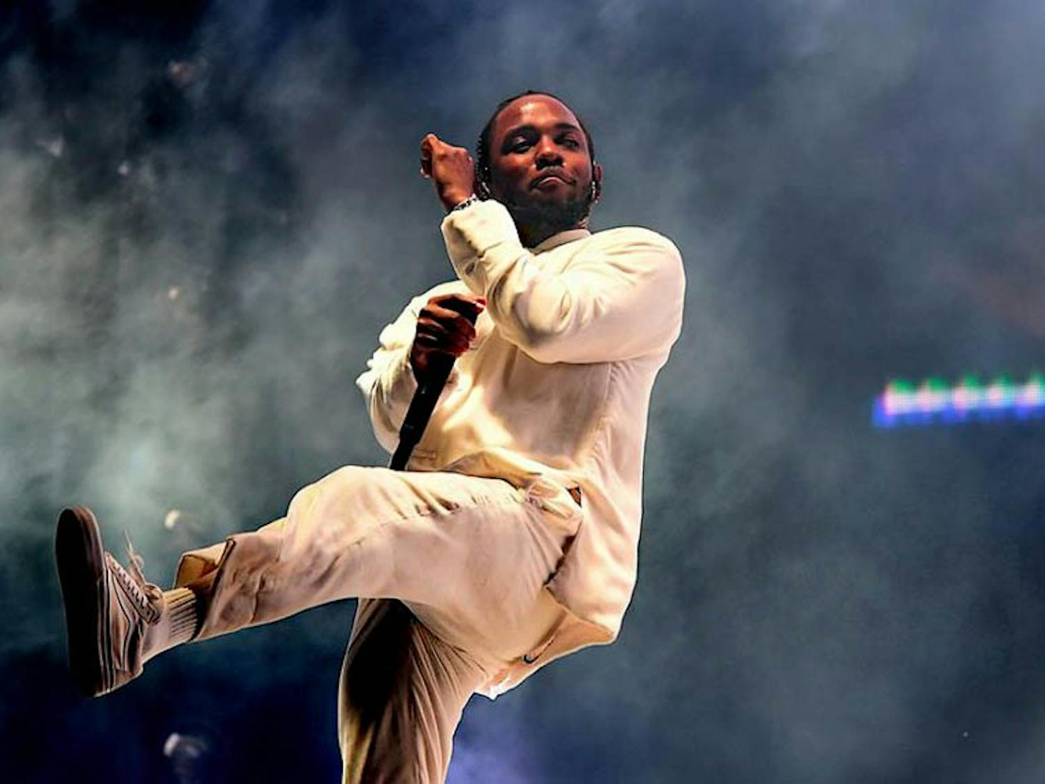 Rapper Kendrick Lamar performs on the Coachella Stage during day three, weekend one of the Coachella Valley Music And Arts Festival at the Empire Polo Club on April 16, 2017 in Indio, California.