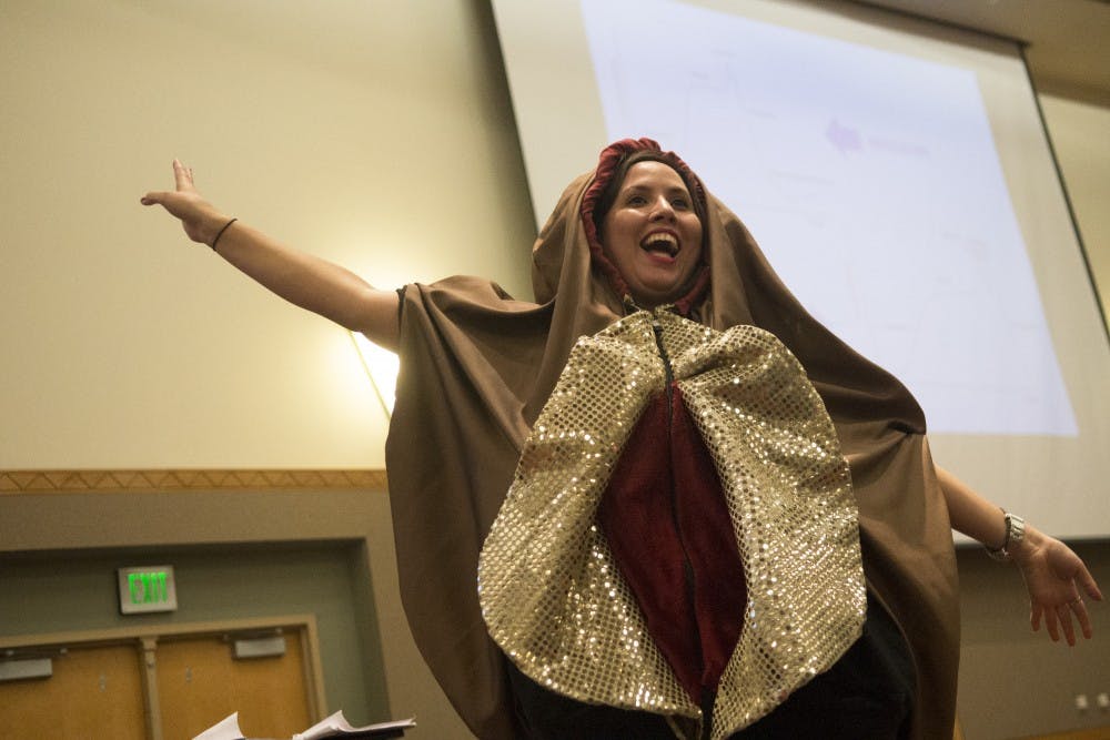 Tatiana Falcón-Rodríguez adorns in a vulva costume during an event at last year’s Sex Week. The series of sex education events will return this coming week after drawing controversy a year ago.