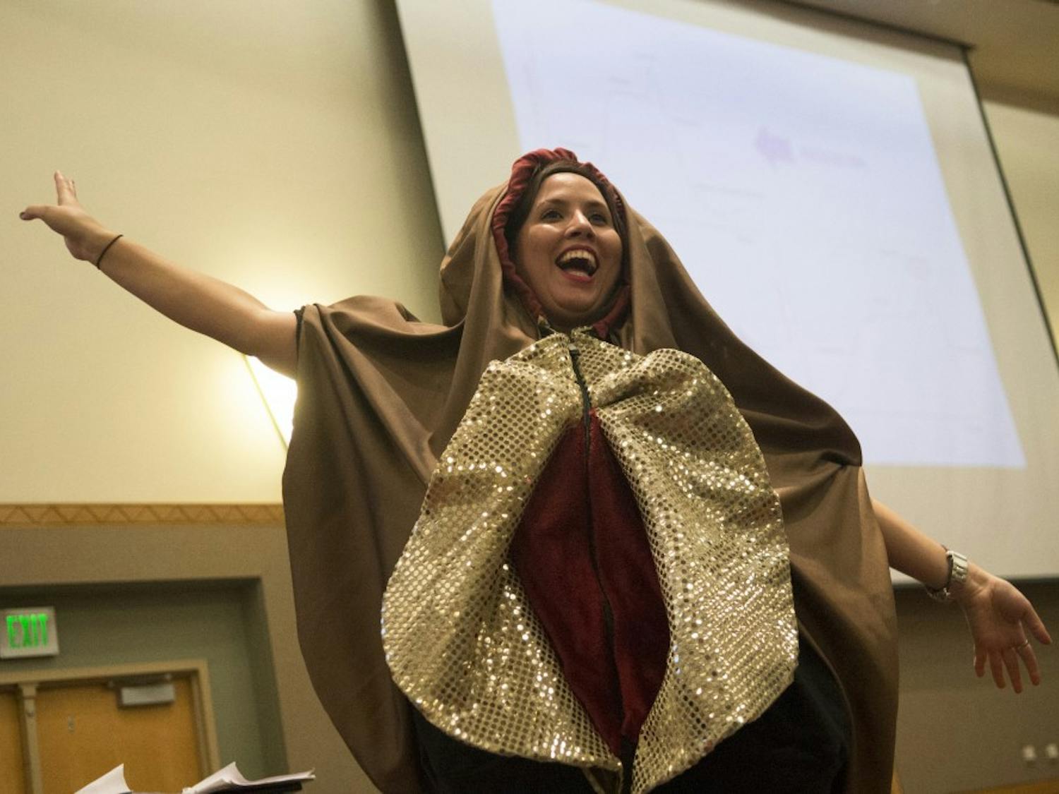 Tatiana Falcón-Rodríguez adorns in a vulva costume during an event at last year’s Sex Week. The series of sex education events will return this coming week after drawing controversy a year ago.