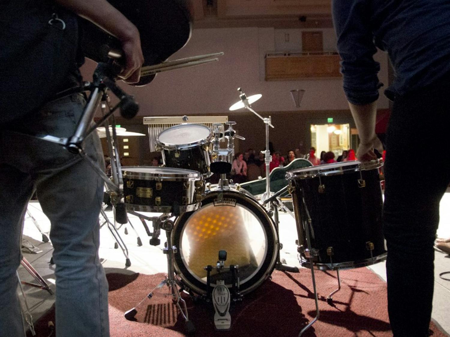 Sol De La Noche members set up their equipment at the 2015 Fight for Fiestas in the SUB Ballroom. Fight for Fiestas is a competition where bands battle for a spot in playing at the annual Fiestas outdoor concert. The 2016 Fight for Fiestas will be held in the SUB Ballroom this Tuesday at 7:30 p.m..
