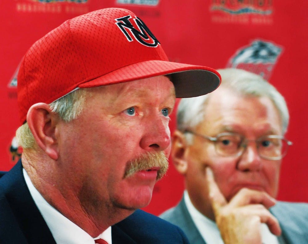 Ray Birmingham, left, was announced as UNM's baseball coach during a news conference June 25 at The Pit. President David Schmidly was there to greet him.