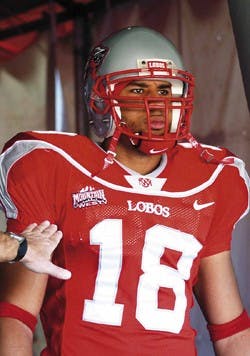 Ex-Lobo wide receiver Hank Baskett is held back in the tunnel before the Lobos run onto the field during a game against Air Force at University Stadium in November.