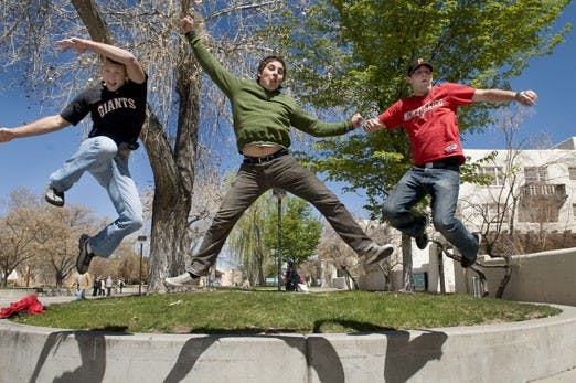 Nate Boitano, left, Kevin Herig, center, and Heath Warren from Asper Kourt on Monday near the SUB. Two members not present are Kurt Sorenson and Matt Beston. Asper Kourt won UNM's Battle of the Bands on Saturday.