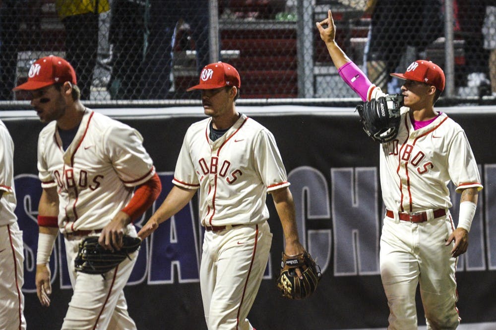 The Lobos walk off of Santa Ana Star Field Friday night after beating&nbsp;Air Force in the Mountain West Championship in Albuquerque, New Mexico. The Lobos bear Air Force 6-4.&nbsp;