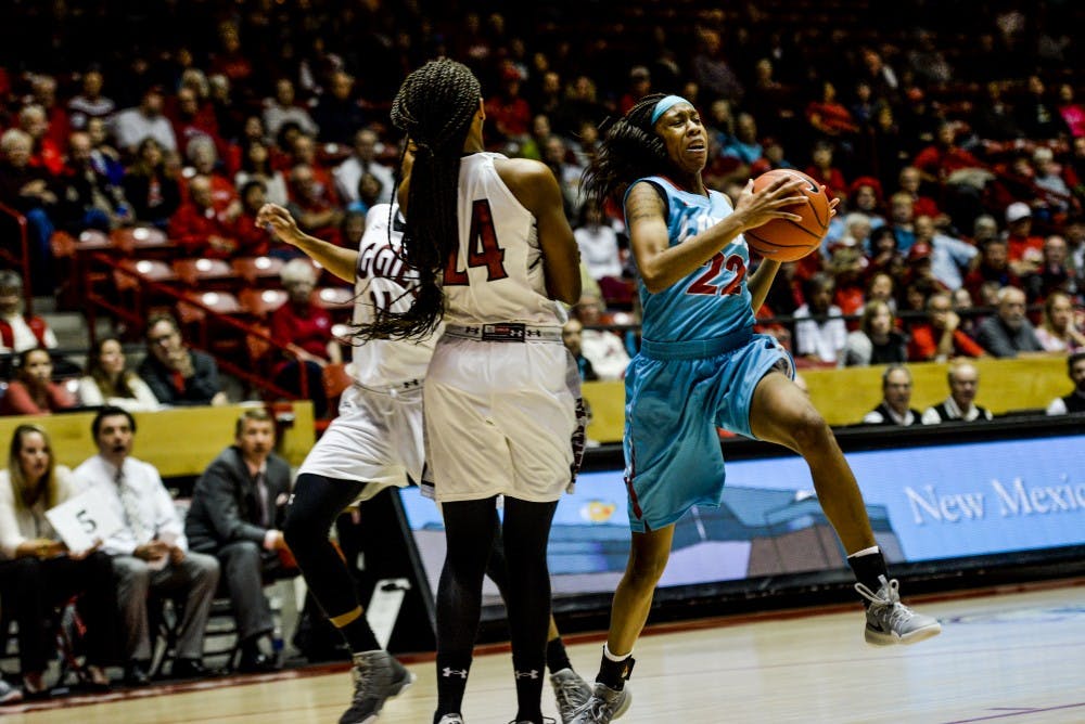 Freshman guard Mykiel Burleson steps past a Aggies screen Tuesday, Nov. 15, 2016 at WisePies Arena.