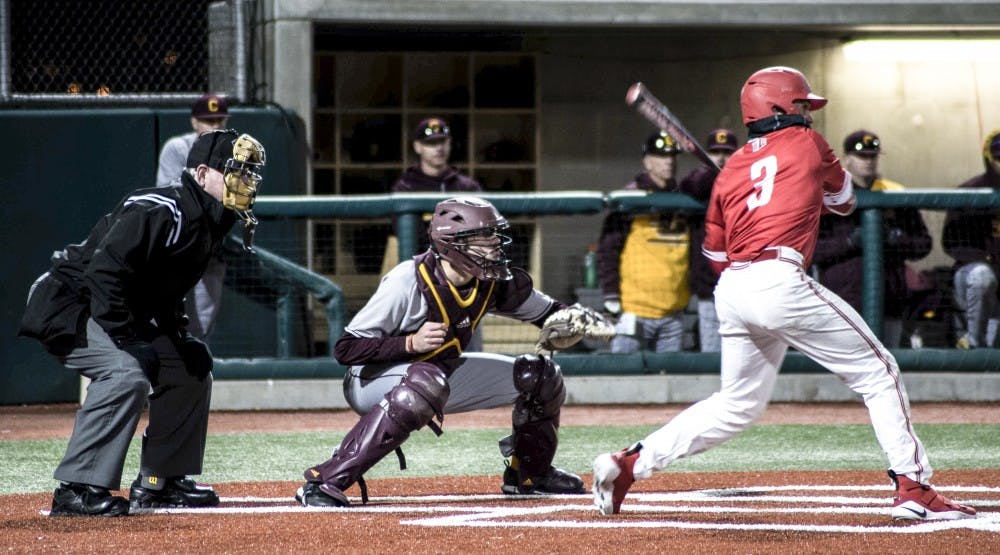 Hayden Schilling swings at a pitch during Thursday's game against Central Michigan. The Lobos won 20-9.