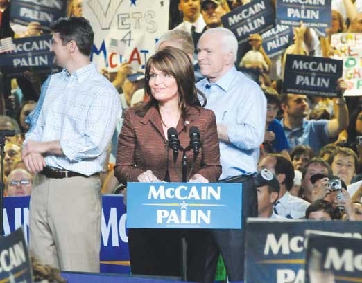 Vice presidential candidate Sarah Palin speaks during a rally for Sen. John McCain at the Albuquerque Convention Center on Saturday.
